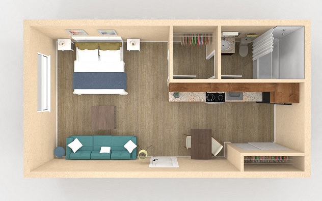 Floor plan for studio, 1 bath, 421 sqft